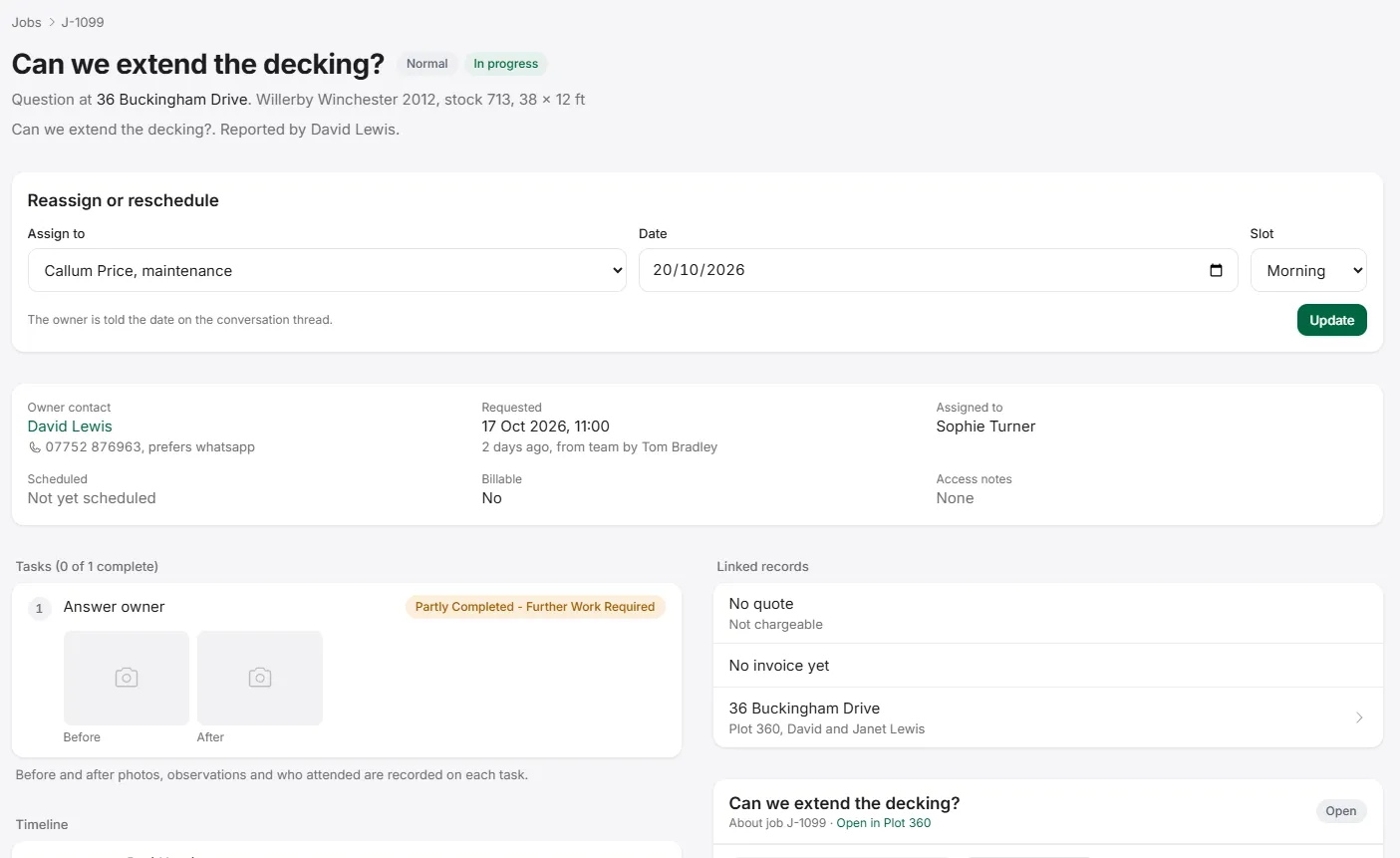 ParkPal job record with tasks and linked records